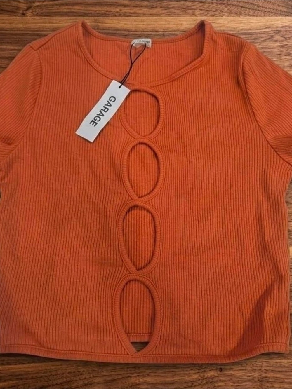 Garage Orange Ribbed Front Cutout Crop Top